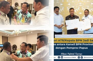 Kakanwil ATR/BPN Provinsi Papua Roy EF Wayoi tengah berbincang serius bersama Mendagri M Tito Karnavian dan Mantan Menteri ATR yang saat ini menjabat sebagai Menkopolhukam Hadi Tjahjanto saat berkunjung ke Jayapura. (insert penandatanganan MoU antara Kanwil ATR/BPN dan Pemprov Papua