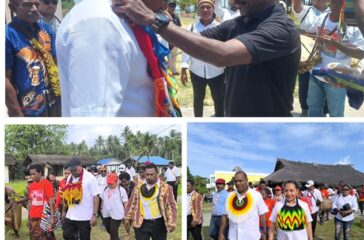 Cawagub nomor urut 1 Yermias Bisai saat tiba di tiga kampung yakni Skouw Sae, Skouw Mabo dan Skouw Yambe untuk menggelar tatap muka bersama masyarakat